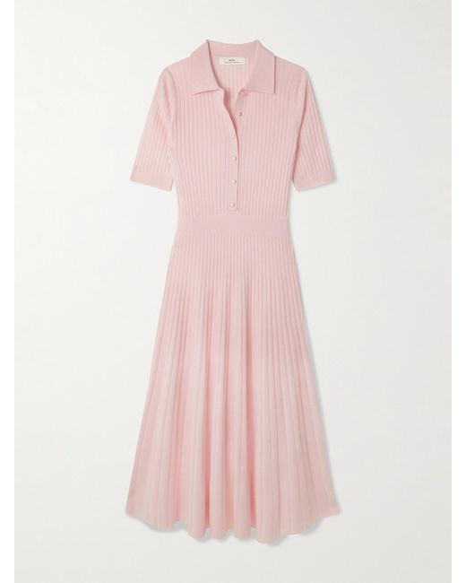 arch4 Pink Skylark Ribbed Organic Cashmere Midi Dress