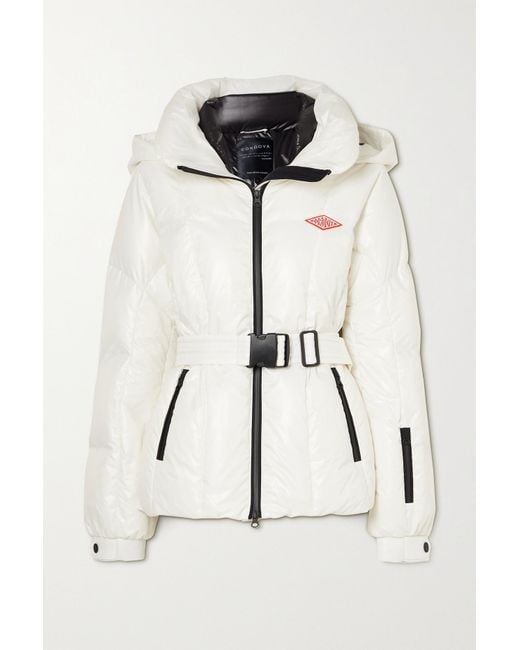 CORDOVA The Monterosa Hooded Belted Quilted Down Ski Jacket in Ivory