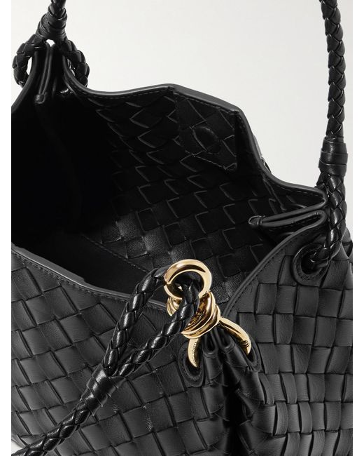Bottega Veneta Black Parachute Medium Intrecciato Leather Shoulder Bag