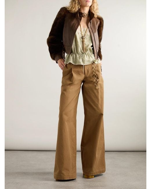 Chloé Natural Pleated Garment-Dyed Cotton-Canvas Straight-Leg Pants