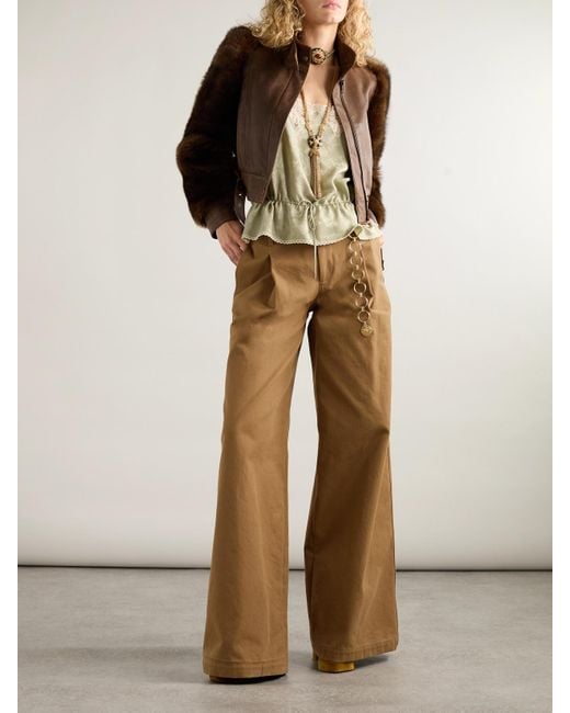 Pantalon Droit En Toile De Coton À Plis Chloé en coloris Natural