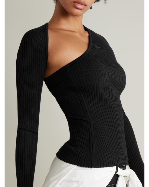Courreges Black Slash Asymmetric Ribbed-Knit Sweater