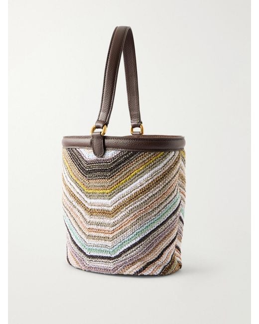 Missoni White Leather-Trimmed Metallic Crochet-Knit Tote