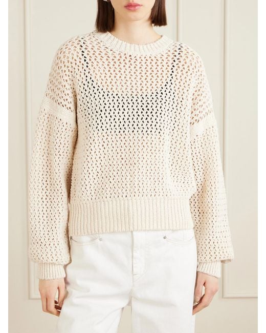 Another Tomorrow Natural Open-Knit Cotton Sweater