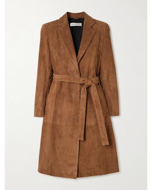 Nour Hammour Brown Vesper Belted Suede Coat