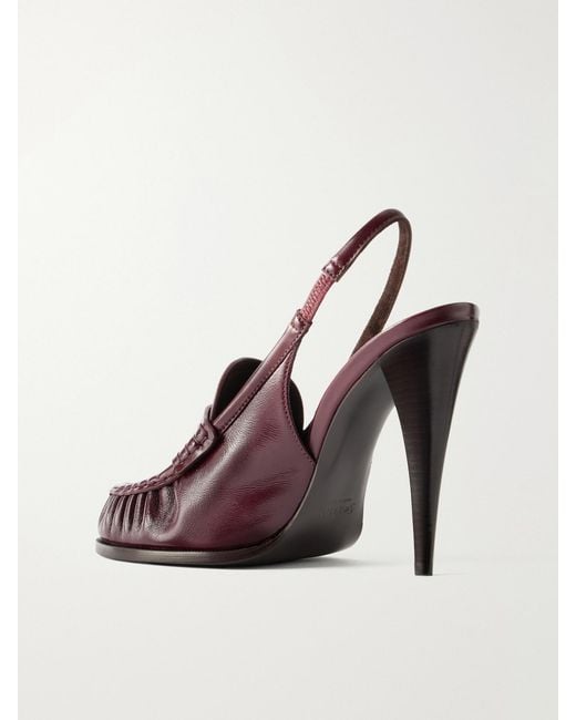 Saint Laurent Brown Le Loafer 110 Cassandre-Embellished Leather Slingback Pumps