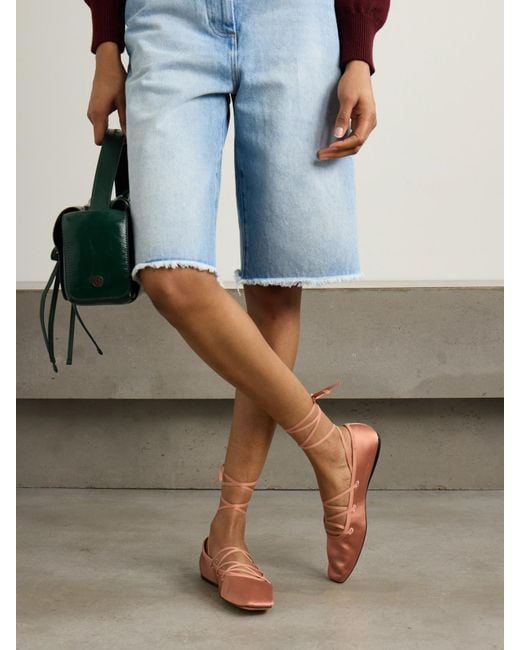 Loeffler Randall Pink Louisa Lace-Up Satin Ballet Flats