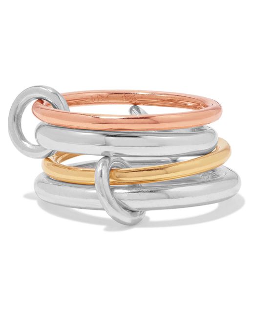 Spinelli Kilcollin Natural Hyacinth Set Of Four 18-Karat And Rose And Sterling Rings