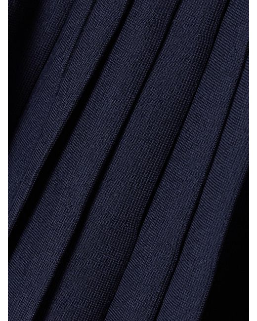 Khaite Blue Elio Pleated Pointelle-Trimmed Wool-Blend Midi Dress