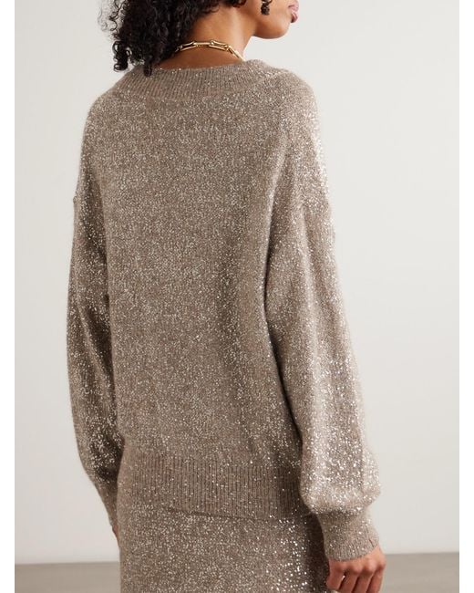 Brunello Cucinelli Natural Sequined Knitted Sweater