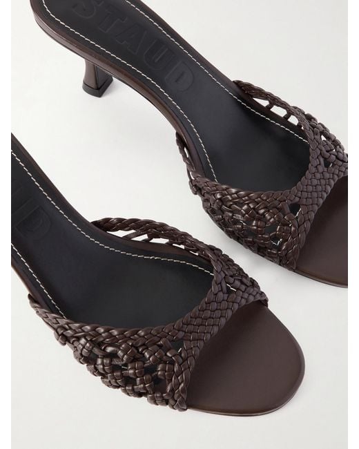 Staud Brown Brigitte Woven Leather Mules
