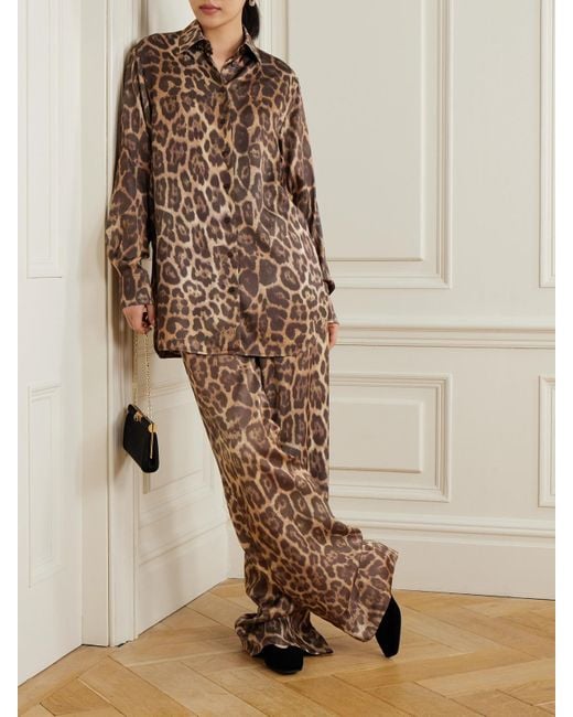 Stella McCartney Brown Embroidered Leopard-Print Satin Shirt