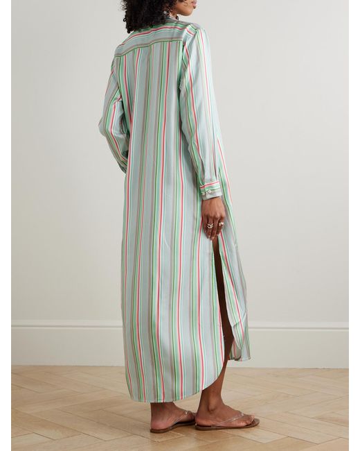 Comme Si Green Striped Silk-Twill Midi Shirt-Dress