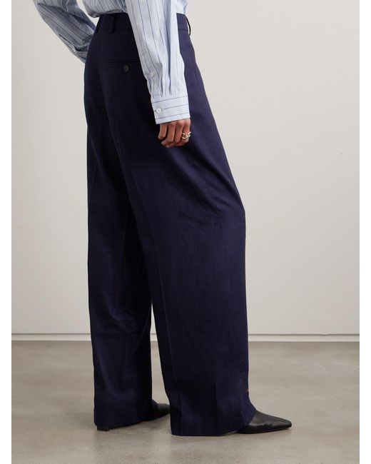 Totême Blue Pleated Flannel Wide-Leg Pants