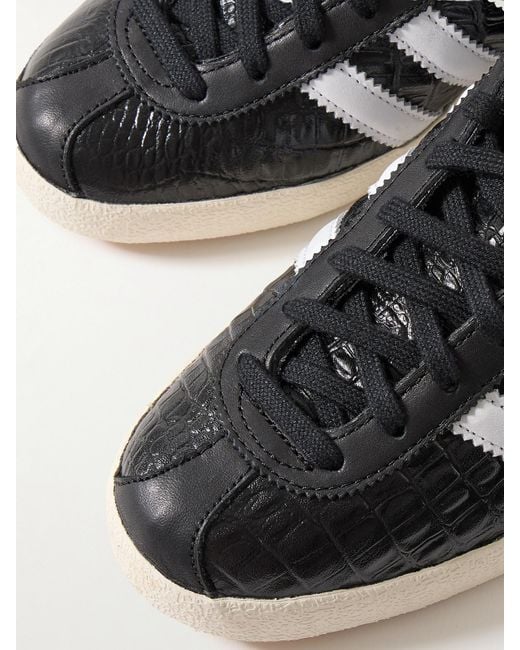 Adidas Originals Black Blanc Croc-Effect Glossed-Leather Sneakers