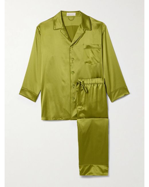Olivia Von Halle Green Fifi Silk-Satin Pajama Set