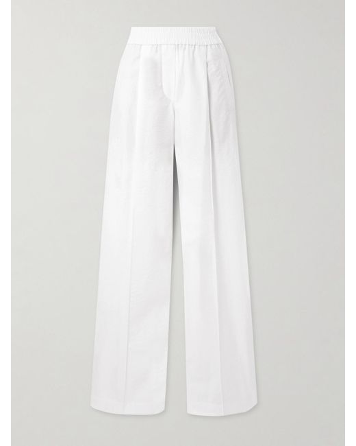 Brunello Cucinelli White Pleated Cotton-Blend Twill Wide-Leg Pants