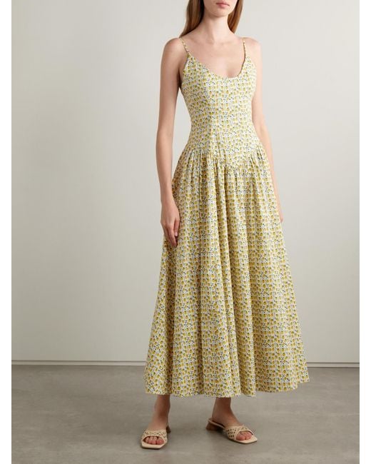 Staud White Dena Midikleid Aus Bedruckter Popeline Aus Einer Baumwollmischung Mit Falten