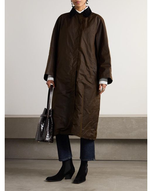 Totême Brown Corduroy-Trimmed Waxed Organic Cotton Coat
