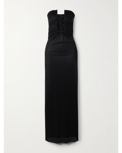 Christopher Esber Black Trägerloses Maxikleid Aus Glänzendem Jersey Mit Raffungen
