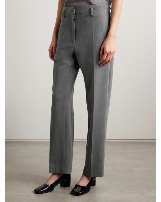 The Row Gray Relian Cropped Wool-Blend Straight-Leg Pants