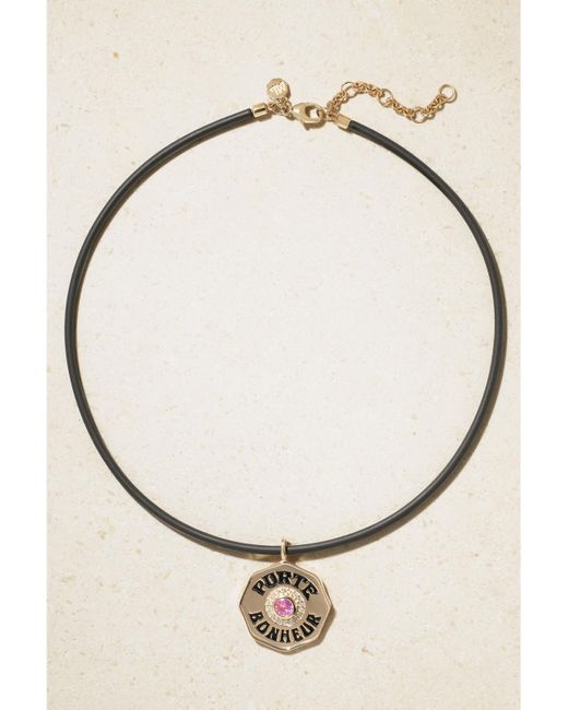 Marlo Laz Natural 14-Karat, Enamel, Sapphire, Diamond And Rubber Necklace