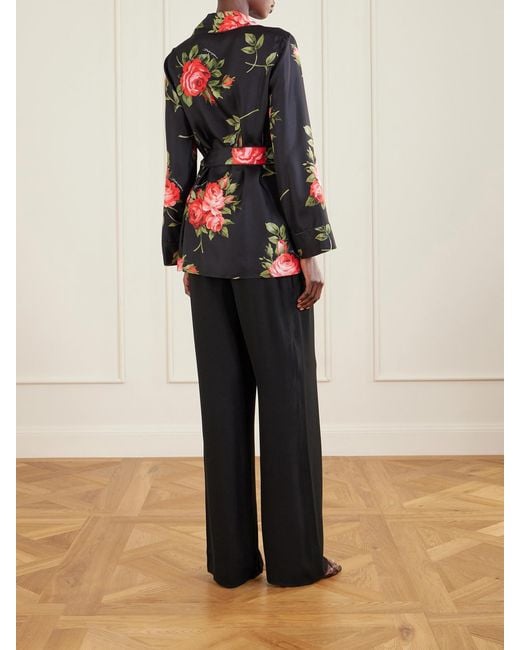 Dolce & Gabbana Black Belted Floral-Print Silk-Twill Shirt
