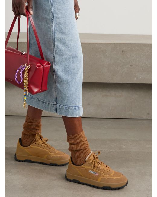 Autry Brown Wildpace Suede-Trimmed Mesh Sneakers