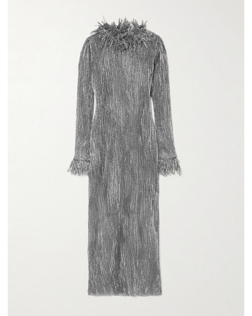 LIBEROWE Gray Chiltern Fringed Metallic Plissé-Tulle Midi Dress