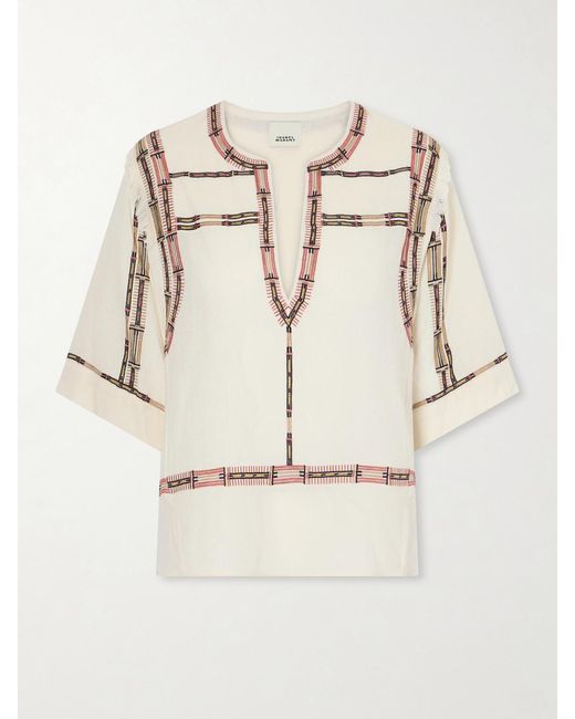 Isabel Marant Natural Fiosa Embroidered Silk Blouse