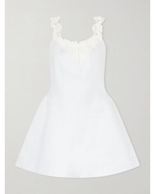 ShuShu/Tong White Gathered Paneled Linen Mini Dress