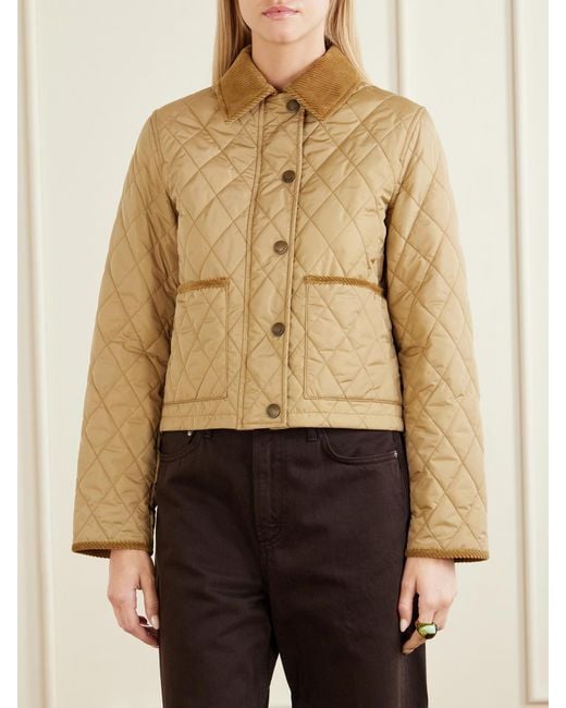 Burberry Natural Cropped Corduroy-Trimmed Quilted Shell Jacket