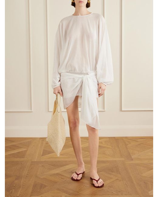 Christopher Esber White Porto Tie-Detailed Gathered Cotton-Voile Mini Dress