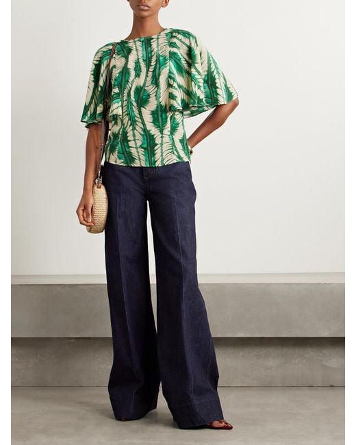 Ulla Johnson Green Ada Printed Silk Top