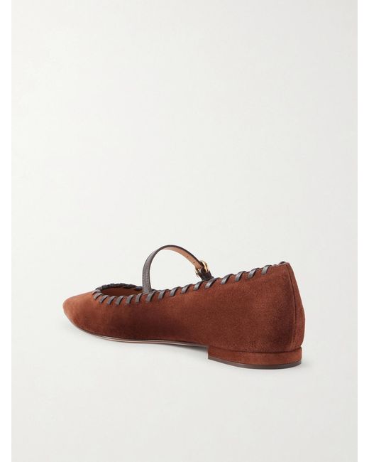 Gianvito Rossi Brown Leather-Trimmed Suede Mary Jane Ballet Flats