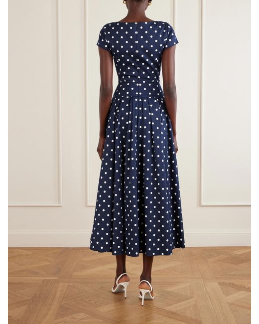 Carolina Herrera Blue Polka-Dot Cotton-Blend Twill Midi Dress