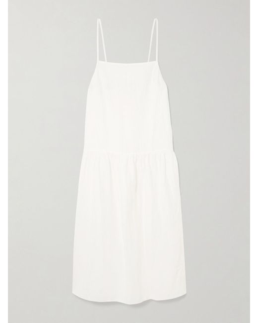 Deiji Studios White Midikleid Aus Leinen Mit Raffungen