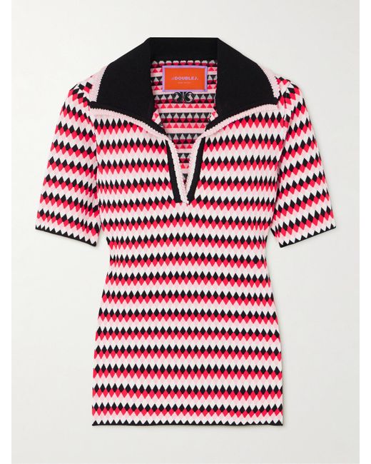 LaDoubleJ Red Oberteil Aus Jacquard-Strick Mit Polokragen