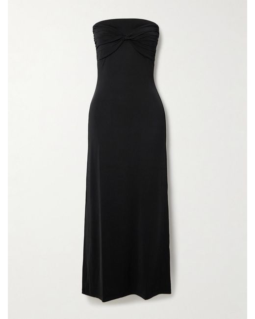 TOVE Black Cate Strapless Twist-Front Stretch-Jersey Midi Dress