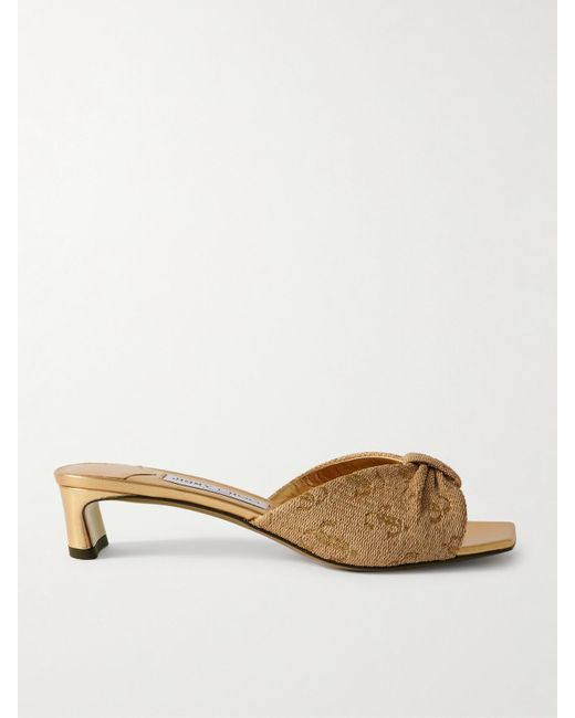 Jimmy Choo Natural Annika 35 Mules Aus Metallic-Raffiabast Mit Jacquard-Muster