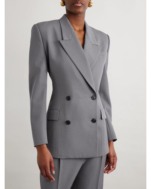 Alaïa Gray Double-Breasted Wool-Gabardine Blazer