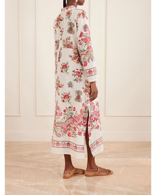 Emporio Sirenuse White Giada Floral-Print Cotton-Voile Kaftan