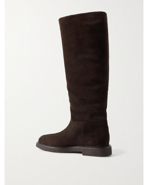 LEGRES Black Shearling-Lined Suede Knee Boots