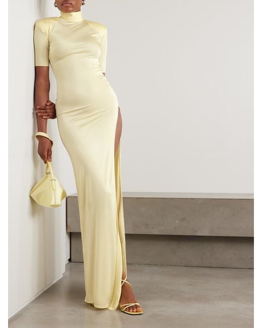 The New Arrivals Ilkyaz Ozel Yellow Pernille Ruched Satin-Jersey Maxi Dress
