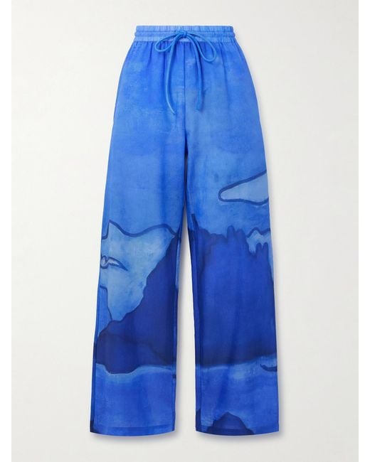 Donde Esteban Blue Es Vedra Printed Cotton-Voile Wide-Leg Pants