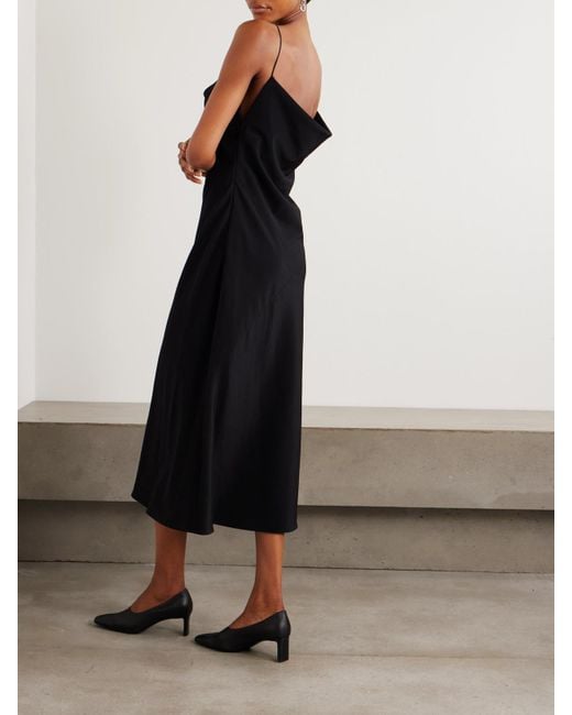 Calvin Klein Lynn Draped Wool Crepe De Chine Midi Dress in Black | Lyst