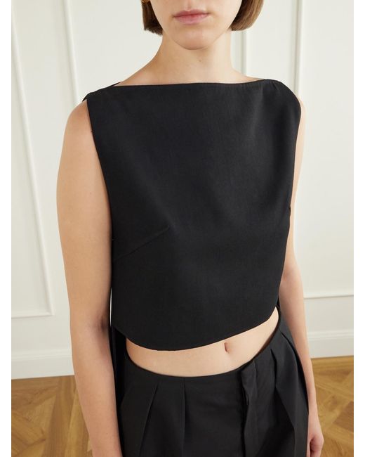 Jil Sander Black Cropped Wool-Blend Blouse
