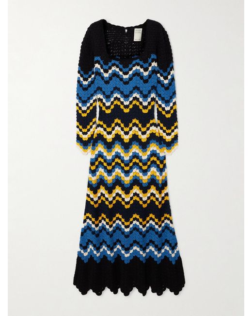 Escvdo Blue Sumac Crocheted Cotton Maxi Dress