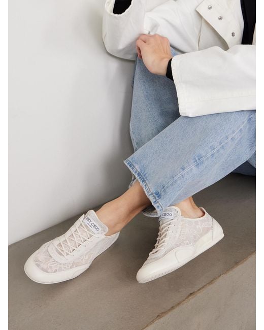 Jimmy Choo Natural Sunny Suede-Trimmed Leather And Lace Sneakers