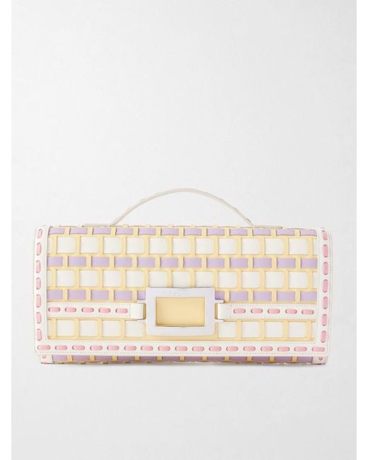 Roger Vivier Natural Belle Vivier Buckled Leather Clutch